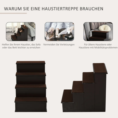 Katzentreppe Haustiertreppe mit Teppich Hundetreppe Dunkelbraun