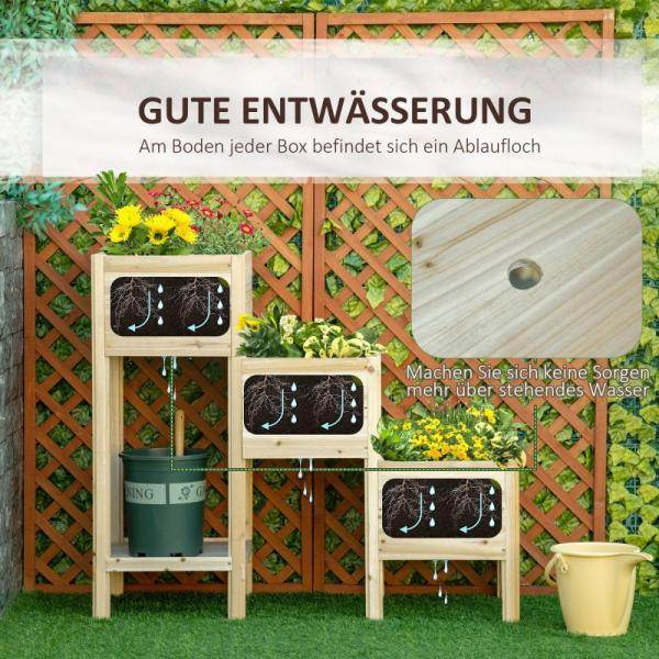 Hochbeet 3 Etagen Pflanzkübel Pflanzkasten aus Holz für Garten Balkon Natur 125 x 45 x 108 cm - Palo24