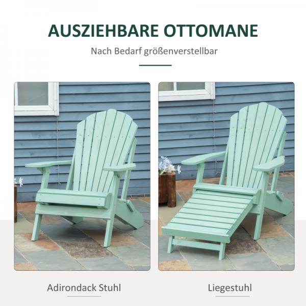 Adirondack-Gartenstuhl mit Fußstütze klappbar Gartenliege Outdoor Gartenmöbel Kiefernholz Grün - Palo24