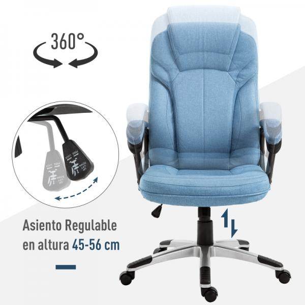 Bürostuhl Drehstuhl höhenverstellbar Wippfunktion und gepolsterte Armlehnen Ergonomisch Hellblau Leinen - Palo24