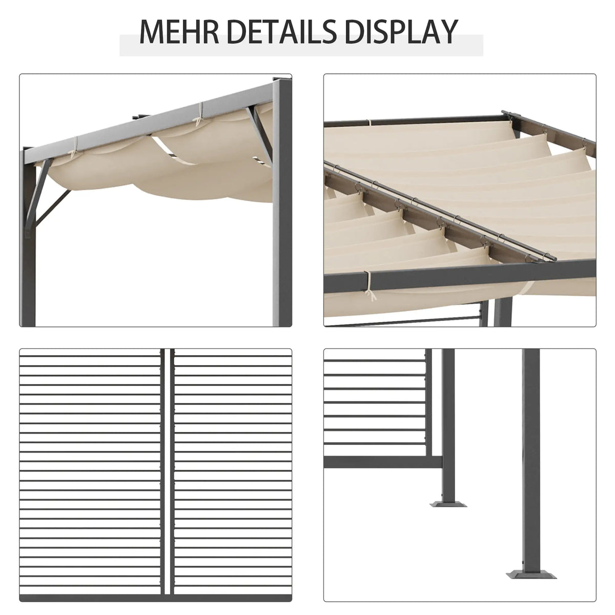 Pavillon Pergola Partyzelt Überdachung Einstellbares Stoffdach Polyester Beige