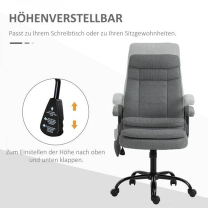 Bürostuhl höhenverstellbarer mit Massagefunktion, ergonomischer Drehstuhl Leinen-Gefühl Grau - Palo24