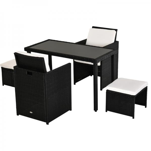 5-teilige Polyrattan Sitzgruppe Essgruppe Gartenset Garnitur mit Kissen Schwarz - Palo24