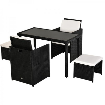 5-teilige Polyrattan Sitzgruppe Essgruppe Gartenset Garnitur mit Kissen Schwarz - Palo24