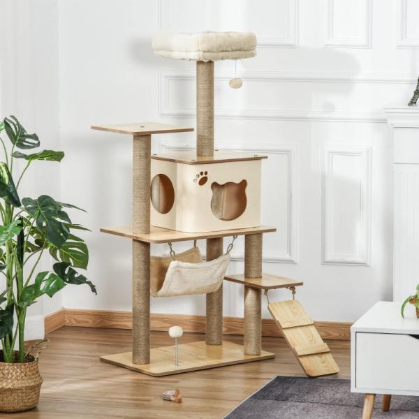 Kratzbaum Katzenbaum Kletterbaum Katzenhöhle 130 cm Plüsch Gelb - Palo24