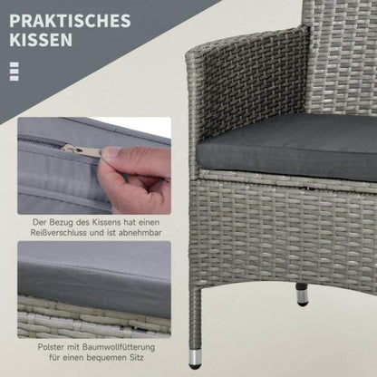 Gartensitzgruppe 3-tlg. Rattenmöbel Polyrattan Set grau - Palo24