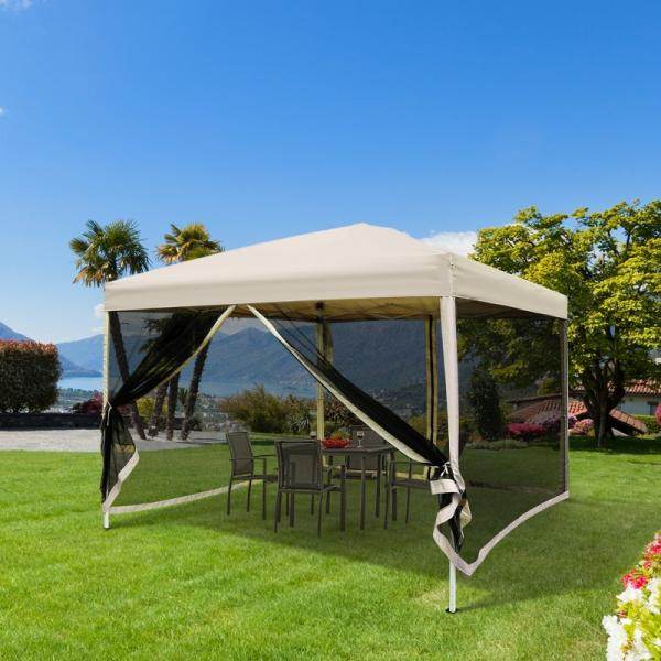 Faltpavillon Pavillon Faltzelt mit Seitenwänden inkl. Tragetasche, Stahl+Oxford, Beige, 3x3x2,55m - Palo24