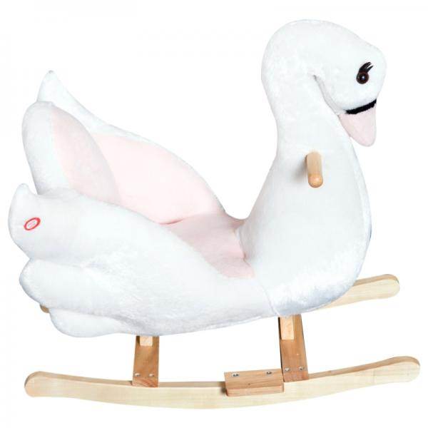Schaukelpferd Baby Schaukeltier Schwan mit Musik Spielzeug Plüsch Rosa+Weiss - Palo24
