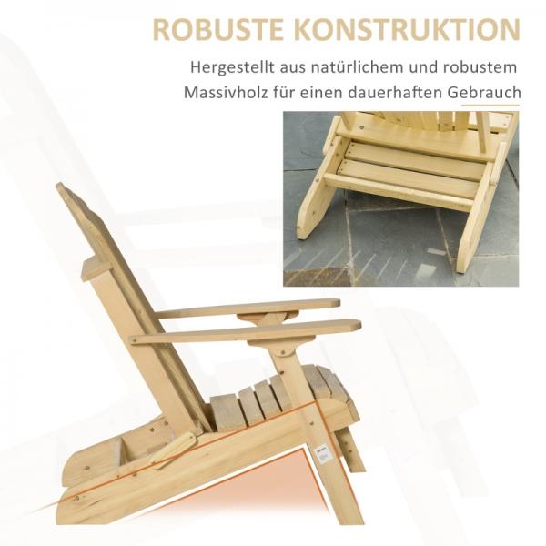 Adirondack-Gartenstuhl mit Fußstütze klappbar Gartenliege Outdoor Gartenmöbel Kiefernholz Natur - Palo24