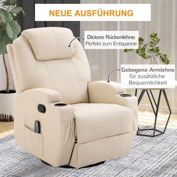 Massagesessel Elektrisch 5 Massage-Modi Liegefunktion Schaumstoff Cremeweiss - Palo24