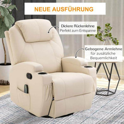 Massagesessel Elektrisch 5 Massage-Modi Liegefunktion Schaumstoff Cremeweiss - Palo24