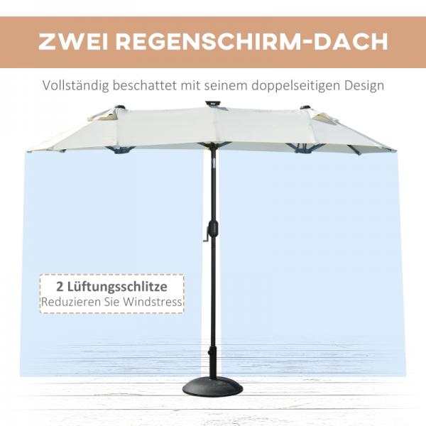 Doppelschirm, Terrassenschirm, neigbar, mit Solarpaneel, 35 LEDs, Stahlrahmen, beige, 2,95 x 1,50 x 2,19 m - Palo24