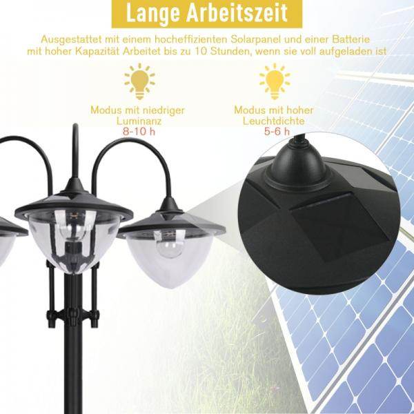 Solarleuchte Gartenlicht 3-köpfige Lampe mit Blumentopf-Basis Wasserdicht Edelstahl 60 x 55 x 189 cm - Palo24