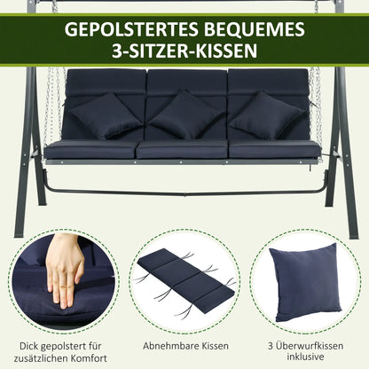 Altalena Hollywood, per 3 persone, tettuccio apribile regolabile, fino a 270 kg, blu scuro, 198 x 118 x 168 cm
