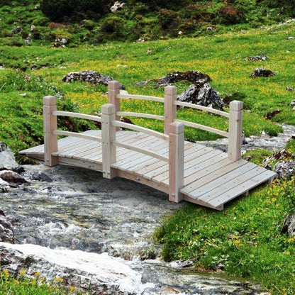 Gartenbrücke Holzbrücke Teichbrücke Zierbrücke mit Geländer bis 180 kg Tannenholz Natur - Palo24