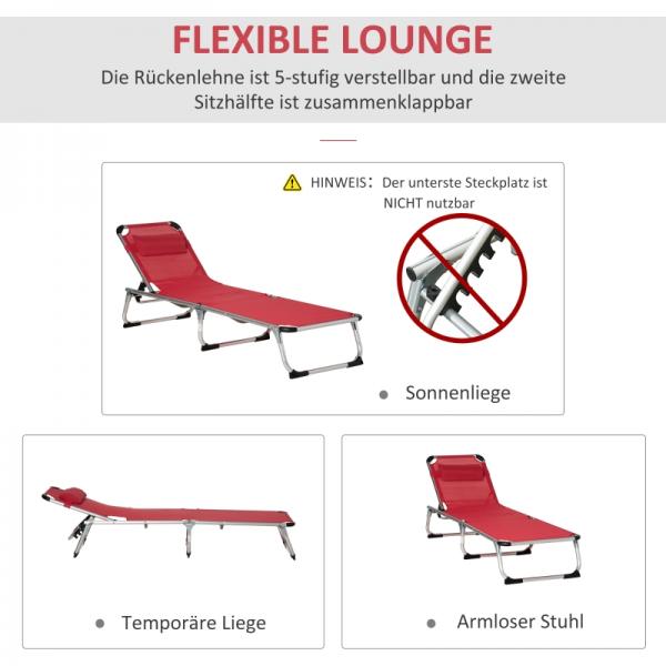 Sonnenliege Gartenliege Alu Stoffliege Relaxliege 5-fach verstellbar faltbar ergonomisch Netzstoff Rot 170 x 60 x 76 cm - Palo24