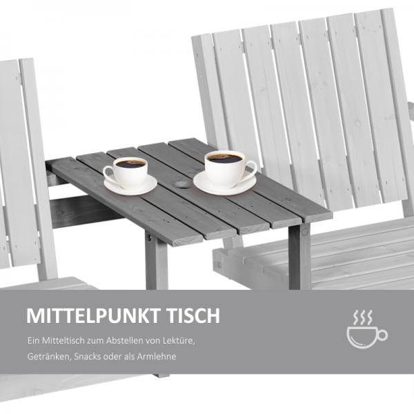 Gartenbank mit Tisch, Sitzgruppe, mit Regenschirmloch, Sitzbank, 2 Stühle, Massivholz, Grau - Palo24