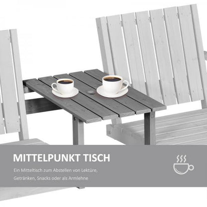 Gartenbank mit Tisch, Sitzgruppe, mit Regenschirmloch, Sitzbank, 2 Stühle, Massivholz, Grau - Palo24