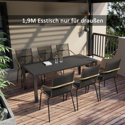 Gartentisch Aluminium Terrasse Holz-Kunststoff Polyholz schwarz - Palo24