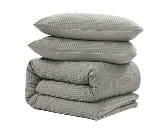 Bettbezug Waffle Sand/Grau 140 x 220 cm - Palo24