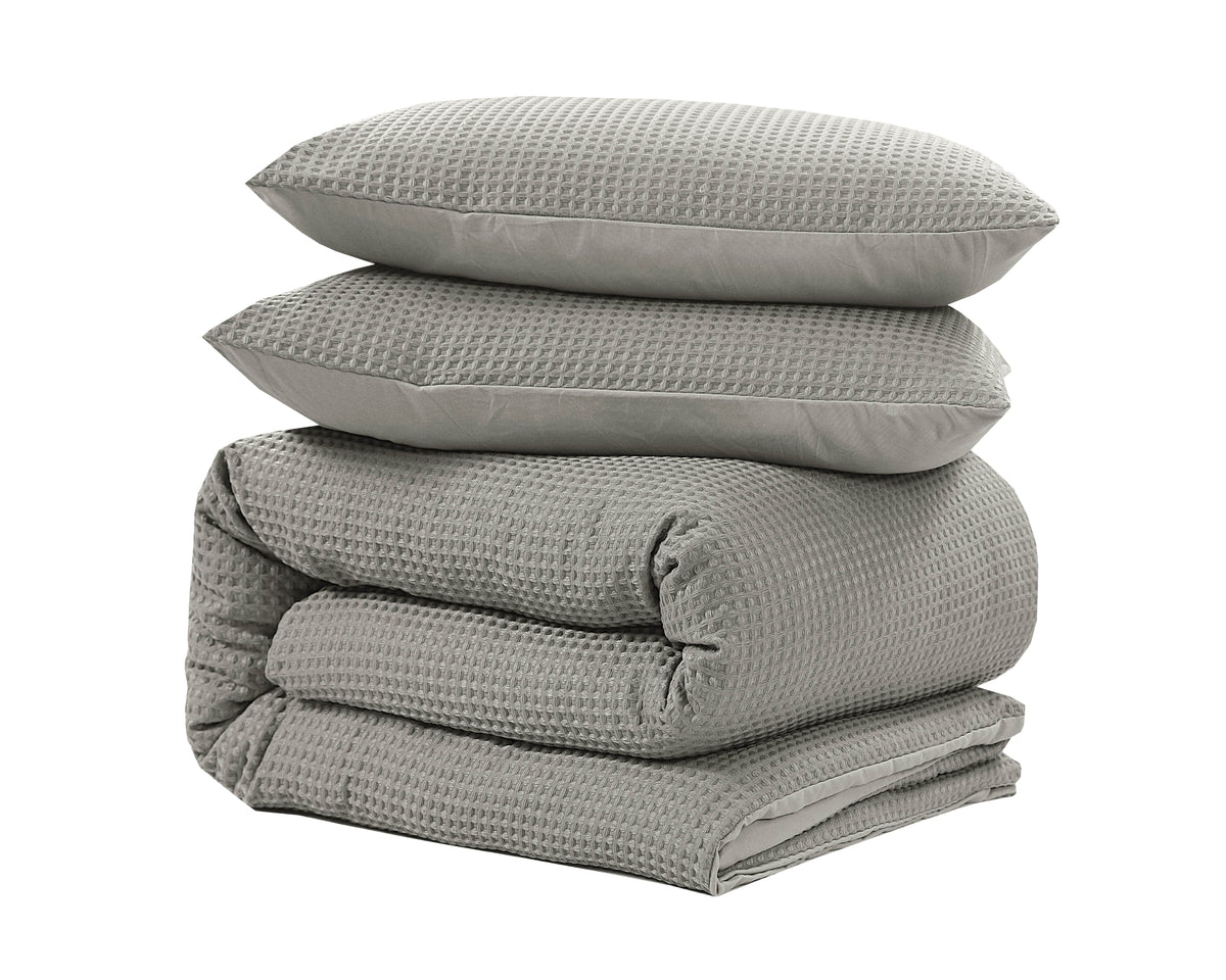Bettbezug Waffle Sand/Grau 200 x 220 cm - Palo24