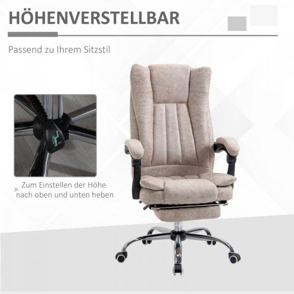 Bürostuhl Drehstuhl mit Liegefunktion Fußstütze Sitzhöhenverstellung Mikrofaser Beige+Schwarz+Silber - Palo24