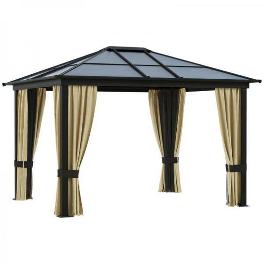 Luxus Pavillon Gartenpavillon Alu Gartenzelt mit lichtdurchlässigem PC Dach Braun+Beige 295 x 360 x 265 cm - Palo24