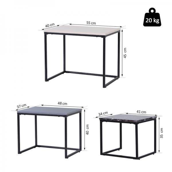 3er Set Couchtisch Stapeltisch Beistelltisch Kaffeetisch Metallfuß MDF 3 Farben - Palo24