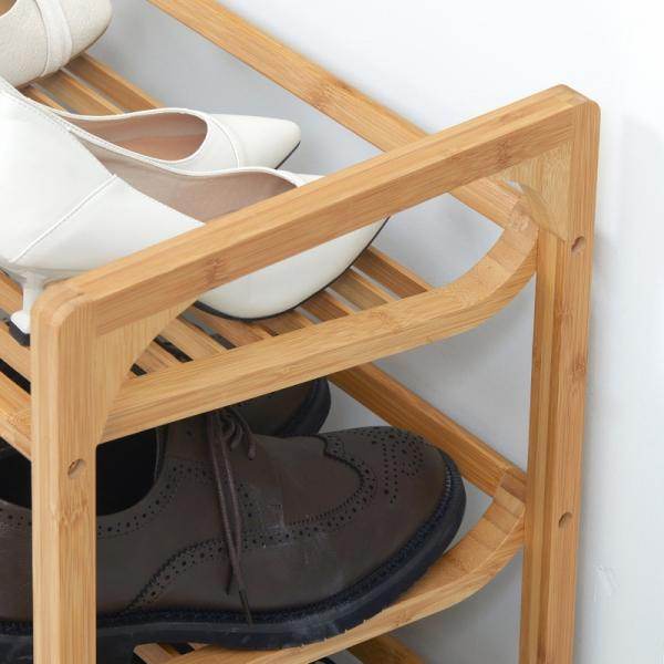 Schuhregal für 9 Schuhpaare, 3 Etagen, erhöhte Kanten, Bambusholz, 76 x 33 x 51 cm - Palo24