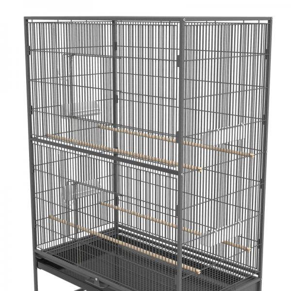 Vogelkäfig inklusive Sitzstangen, Vogelspielzeug, herausnehmbare Bodenwanne, 1 Ablage, Grau - Palo24