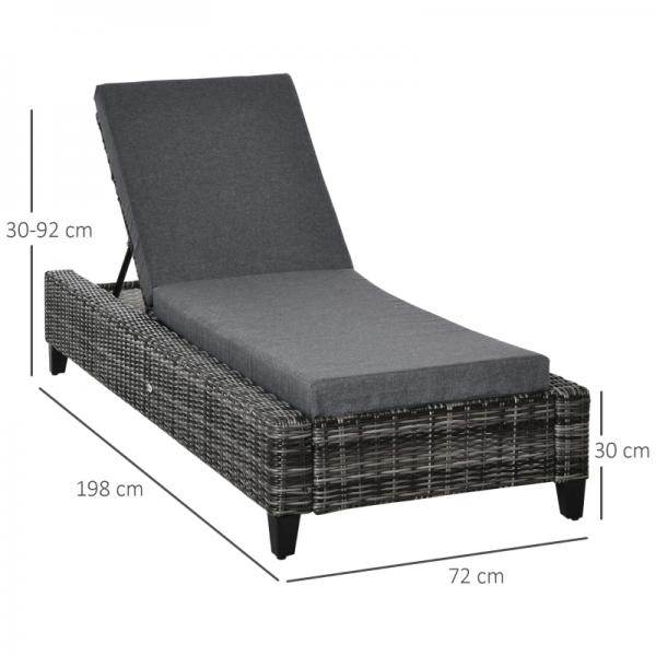 Polyrattan Gartenliege mit Kissen Sonnenliege 5-stufig verstellbar Rattanliege Liege Stahl Grau - Palo24