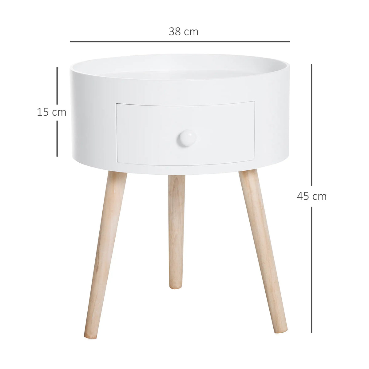 Couchtisch rund Beistelltisch mit Schublade Holz Weiss