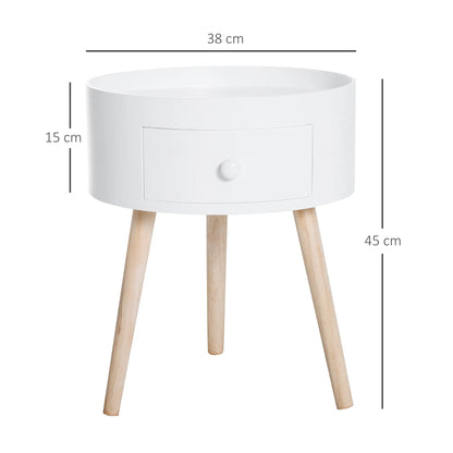 Couchtisch rund Beistelltisch mit Schublade Holz Weiss