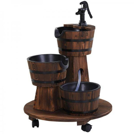 Holzfass-Brunnen Wasserpumpe Rustikales Holz - Palo24