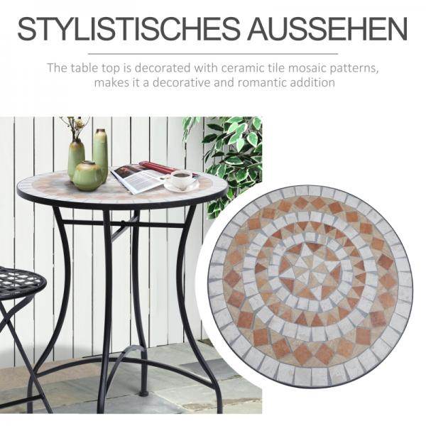 Gartentisch Balkontisch Mosaiktisch Seviertisch rund Stahl + Keramik - Palo24