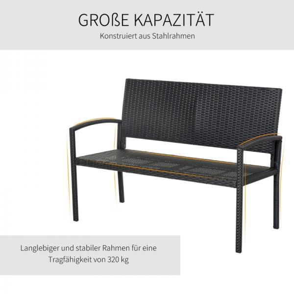 Gartenbank, in Rattanoptik, mit Stahlrahmen, für 2 Personen, Schwarz - Palo24