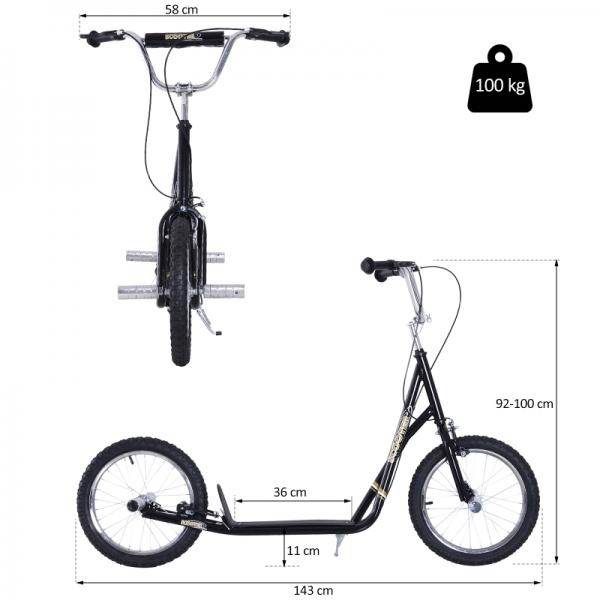 Kinderroller mit Luftreifen Tretroller Cityroller Kickboard Höhenverstellbar Schwarz - Palo24