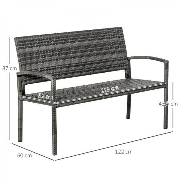 Gartenbank 2-Sitzer Rattanoptik mit Stahlrahmen grau - Palo24