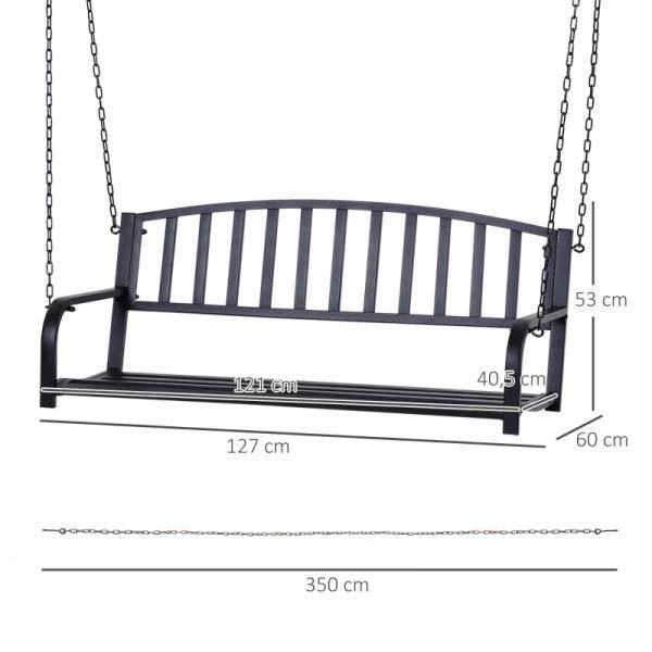 Hängebank 2-Sitzer Gartenschaukel Schaukelbank Schwebebank mit Ketten Metall Schwarz - Palo24