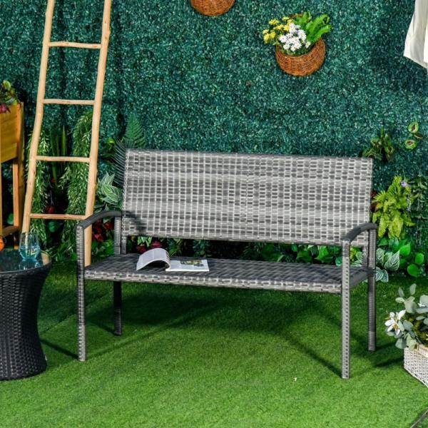 Gartenbank 2-Sitzer Rattanoptik mit Stahlrahmen grau - Palo24