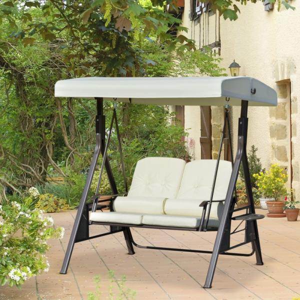 2-Sitzer Hollywoodschaukel Gartenschaukel mit Sonnendach Kissen Metall Polyester Beige - Palo24