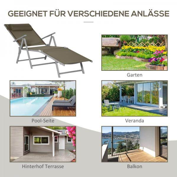 Sonnenliege Liegestuhl Gartenliege Strandliege mit Kopfkissen faltbar Netzstoff Metall Grau+Silber - Palo24