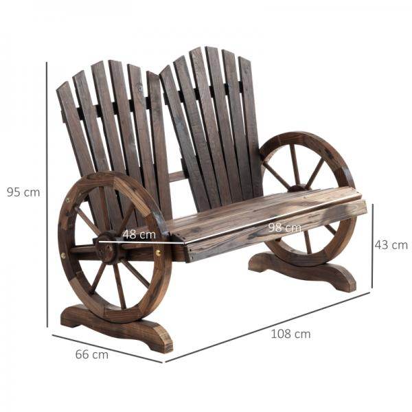 Gartenbank mit Armlehne, Sitzbank, Rustikale Bank, Massivholz, Dunkelbraun, 108 x 66 x 95 cm - Palo24