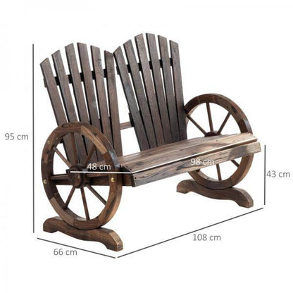 Gartenbank mit Armlehne, Sitzbank, Rustikale Bank, Massivholz, Dunkelbraun, 108 x 66 x 95 cm - Palo24