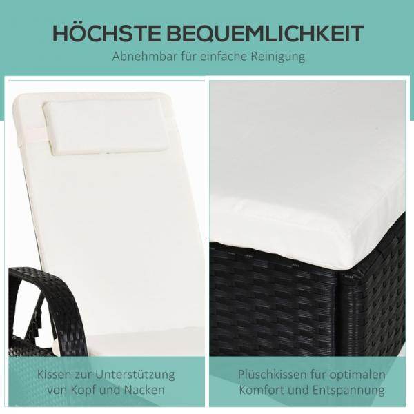 Mobile Gartenliege schwarz Rattanliege Polyrattan - Palo24