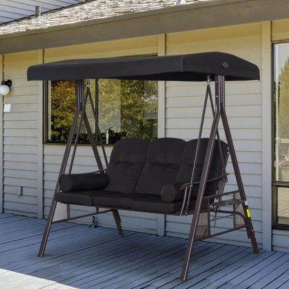3-Sitzer Hollywoodschaukel Gartenschaukel mit Sonnendach Kissen Metall Polyester Schwarz - Palo24