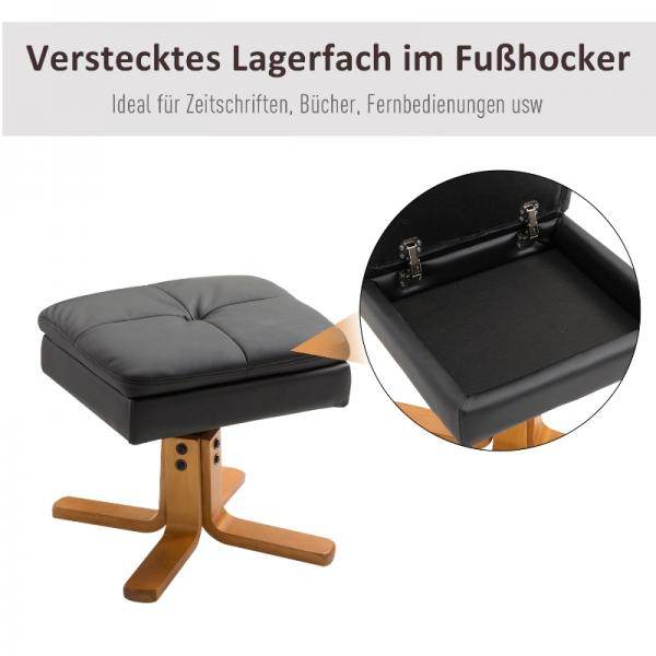 Relaxsessel mit Liegefunktion 360° drehbarer Sessel PU Holzgestell Schwarz - Palo24