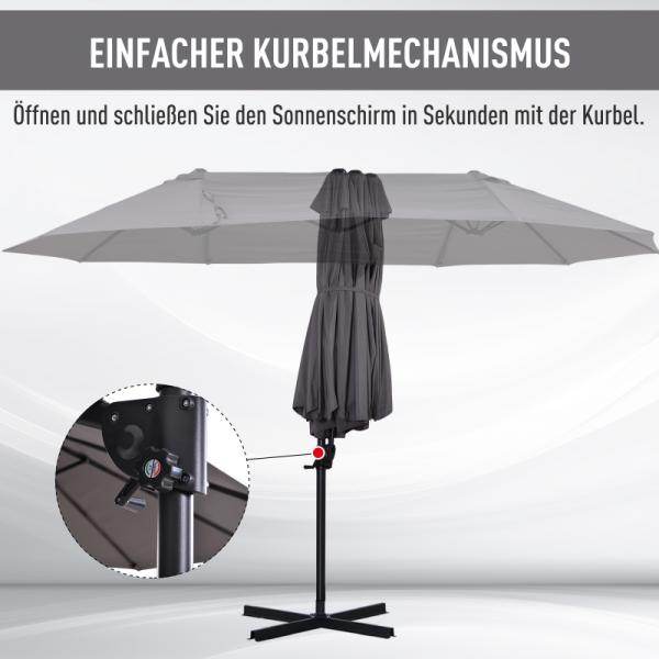 Sonnenschirm mit Kurbel Doppelschirm Gartenschirm Sonnenschutz Metall Grau - Palo24