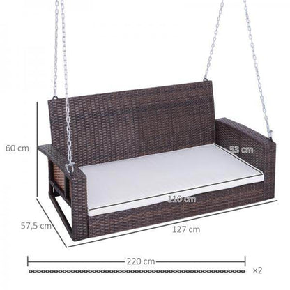 Hängebank 2-Sitzer Rattan Gartenschaukel mit Sitzkissen Hängeschaukel Schaukelbank Braun - Palo24