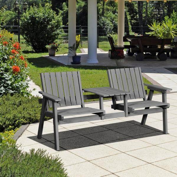 Gartenbank mit Tisch, Sitzgruppe, mit Regenschirmloch, Sitzbank, 2 Stühle, Massivholz, Grau - Palo24